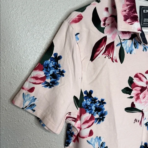 Express Men's Pink Floral Collared Short Sleeve Cotton Shirt Large - Picture 4 of 6